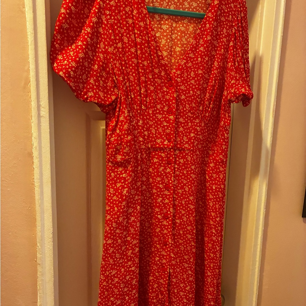 & Other Stories Red Puff Sleeve Midi Sundress